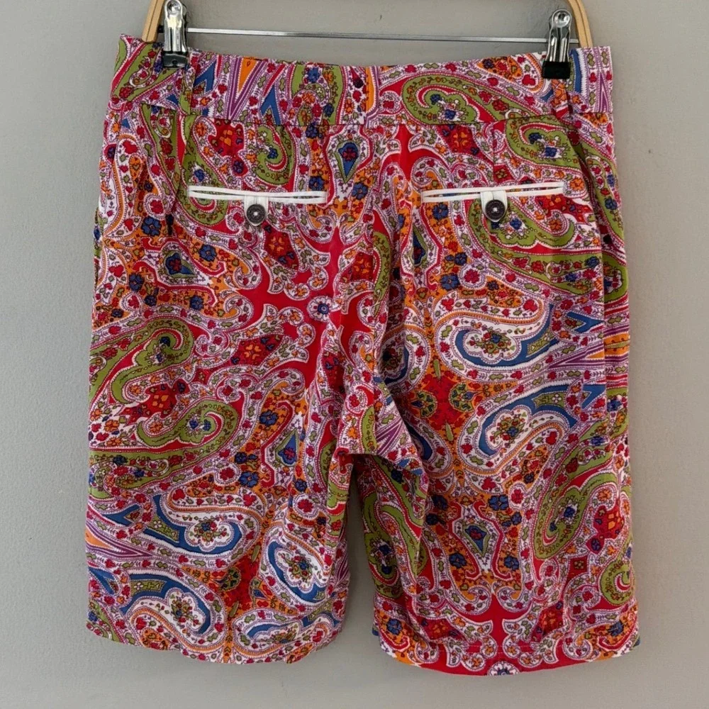Peter Millar Womens Paisley Print Shorts‎ Red Green Blue Multi Color Size 8
